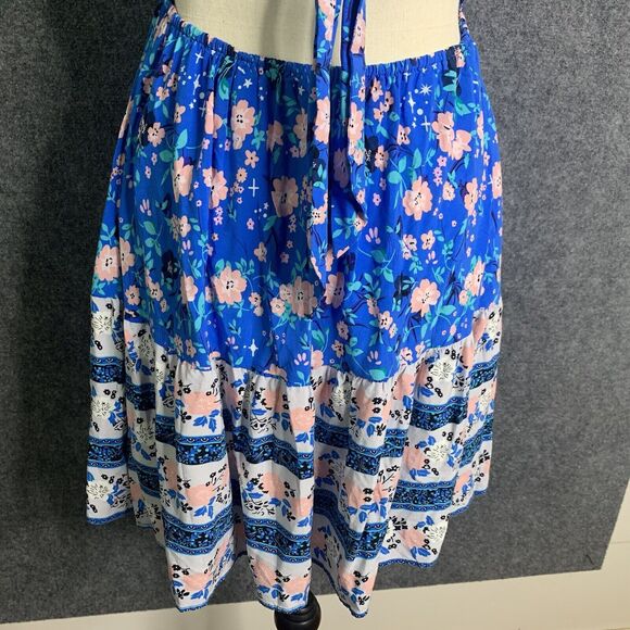 Unbranded Floral Strappy Sun Dress XS Blue Pink Open Tie Back Elastic Pullon - Picture 8 of 9